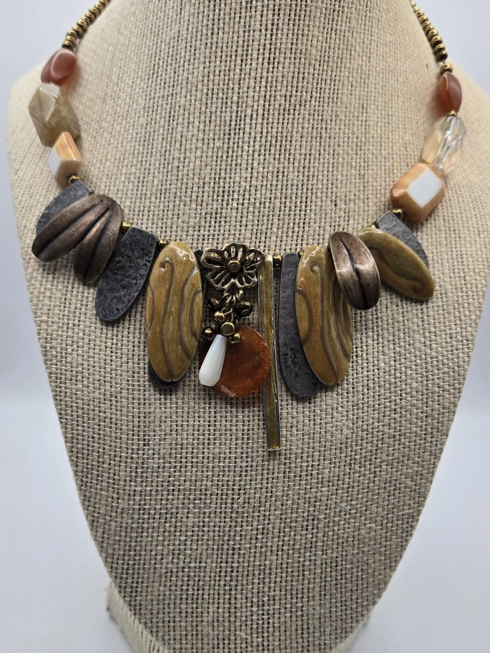 Chico's Amber Gold Copper Mixed-Media Statement Choker Artsy Flower Forest Fairy